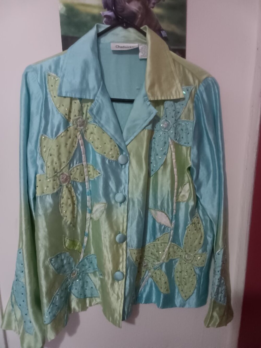 Vintage Chadwicks Floral Silk Sequin Jacket. Sz 8